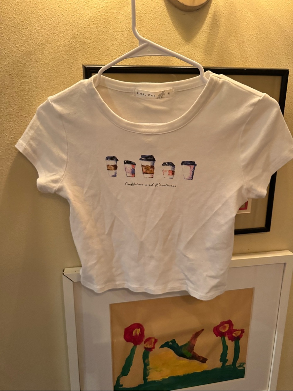 Altar’d State Caffeine and Kindness Graphic Crop Tee White Size S